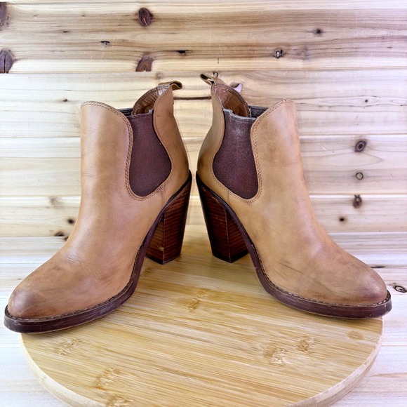 Shoemint Boots Womens 7.5 Spence Cognac Brown Leather Ankle Bootie - Picture 8 of 13